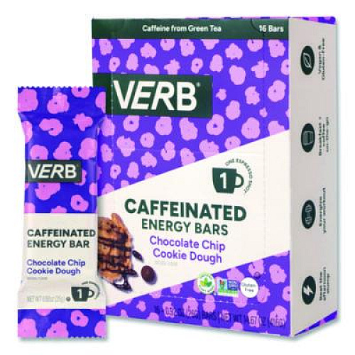VERB Energy Caffeinated Energy Bar, Chocolate Chip Cookie Dough, 0.92 oz Bar, 16/Box (22002525)
