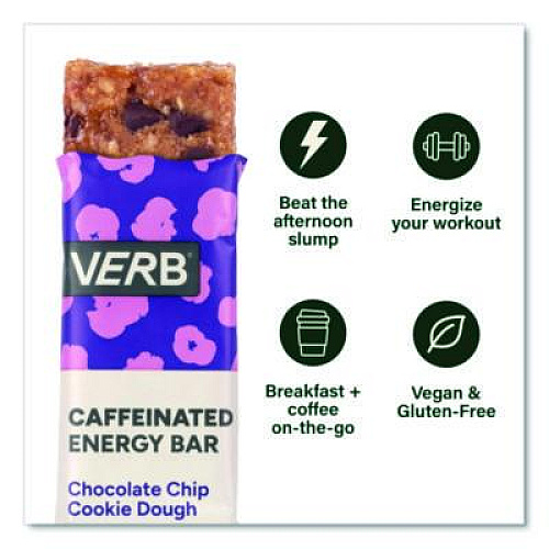 VERB Energy Caffeinated Energy Bar, Chocolate Chip Cookie Dough, 0.92 oz Bar, 16/Box (22002525)