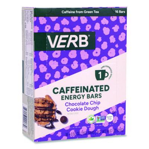 VERB Energy Caffeinated Energy Bar, Chocolate Chip Cookie Dough, 0.92 oz Bar, 16/Box (22002525)