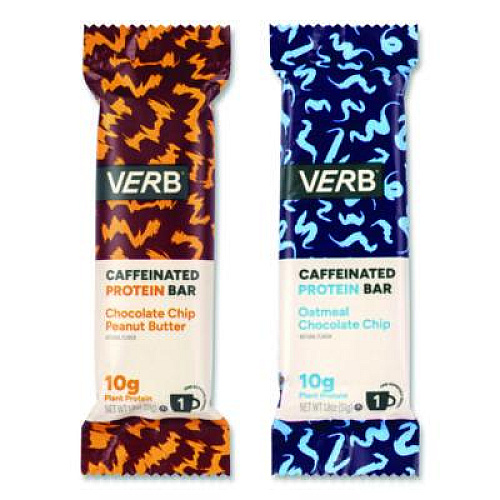 VERB Energy Caffeinated Protein Bar, Chocolate Chip Peanut Butter and Oatmeal Chocolate Chip, 1.8 oz Bar, 24/Box (60004177)