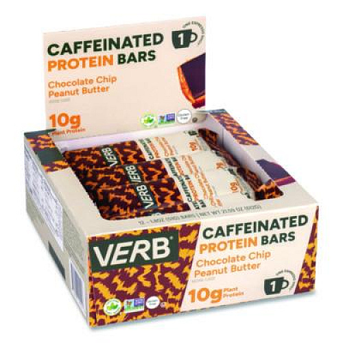VERB Energy Caffeinated Protein Bar, Chocolate Chip Peanut Butter and Oatmeal Chocolate Chip, 1.8 oz Bar, 24/Box (60004177)