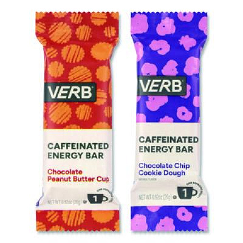 VERB Energy Caffeinated Energy Bar, Chocolate Peanut Butter Cup and Chocolate Chip Cookie Dough, 0.92  oz Bar, 32/Box (60004178)