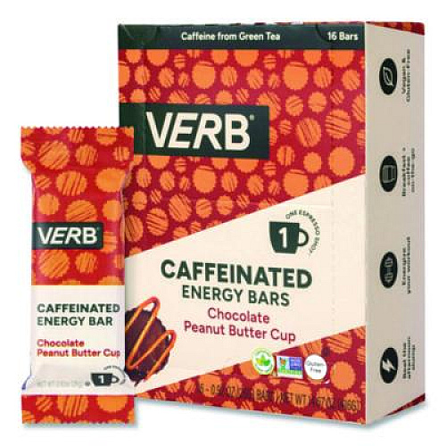 VERB Energy Caffeinated Energy Bar, Chocolate Peanut Butter Cup and Chocolate Chip Cookie Dough, 0.92  oz Bar, 32/Box (60004178)