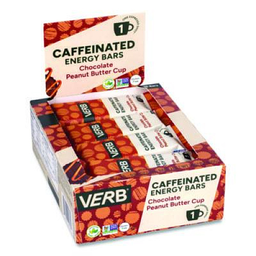 VERB Energy Caffeinated Energy Bar, Chocolate Peanut Butter Cup and Chocolate Chip Cookie Dough, 0.92  oz Bar, 32/Box (60004178)