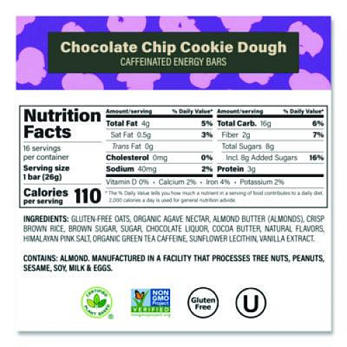 VERB Energy Caffeinated Energy Bar, Chocolate Peanut Butter Cup and Chocolate Chip Cookie Dough, 0.92  oz Bar, 32/Box (60004178)