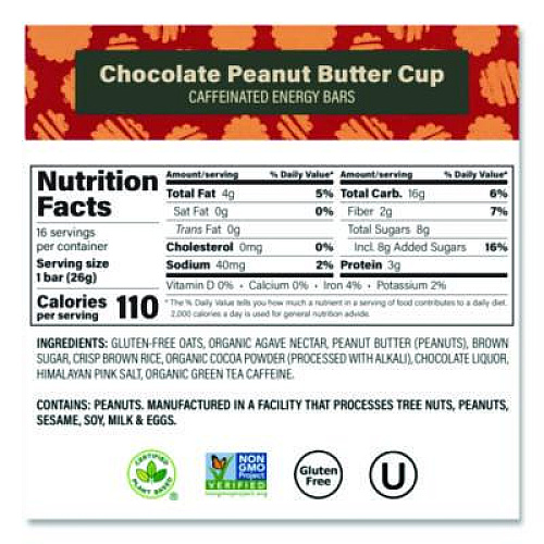 VERB Energy Caffeinated Energy Bar, Chocolate Peanut Butter Cup, 0.92 oz Bar, 16/Box (22002524)