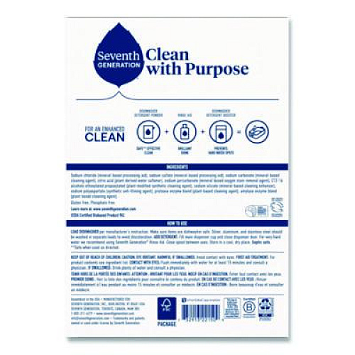 Seventh Generation Automatic Dishwasher Powder, Free and Clear, 45 oz Box (22150EA)