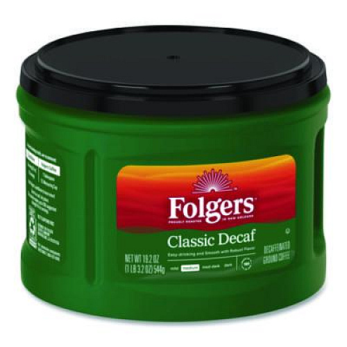 Folgers Classic Decaf Ground Coffee, Classic Roast Decaffeinated, 19.2 oz, Can, 6/Carton (00374CT)