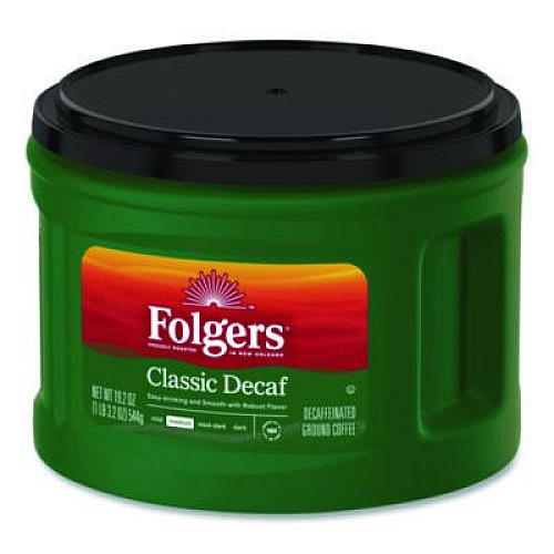 Folgers Classic Decaf Ground Coffee, Classic Roast Decaffeinated, 19.2 oz, Can, 6/Carton (00374CT)
