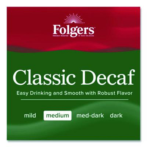 Folgers Classic Decaf Ground Coffee, Classic Roast Decaffeinated, 19.2 oz, Can, 6/Carton (00374CT)