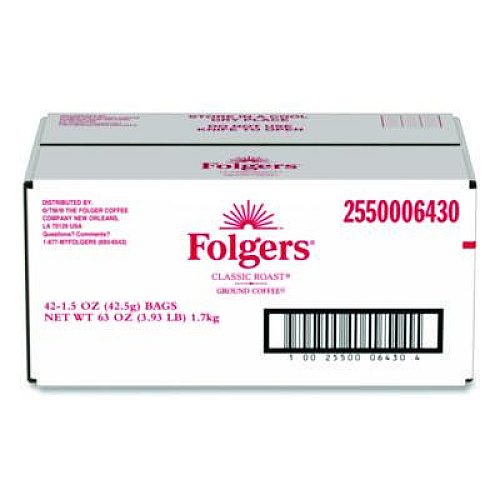 Folgers Classic Roast Ground Coffee Fraction Pack, 1.5 oz, 42/Carton (06430)