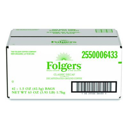Folgers Classic Decaf Ground Coffee Fraction Pack, Classic Roast Decaf, 1.5 oz, 42/Carton (06433)