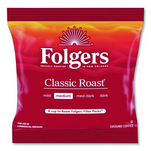 Folgers Classic Roast Ground Coffee Filter Pack, Regular, In-Room Lodging, 0.6 oz, 200/Carton (06546)