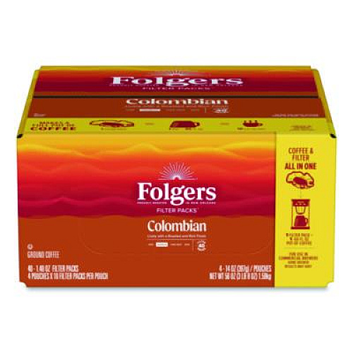 Folgers Coffee Filter Packs, 100% Colombian, 1.4 oz Pack, 40/Carton (10107)