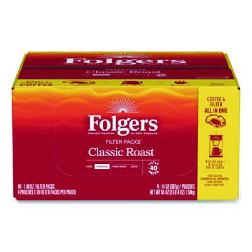 Folgers Coffee Filter Packs, Classic Roast, 1.4 oz Pack, 40/Carton (10117)