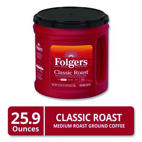 Folgers Coffee, Classic Roast, Ground, 25.9 oz Canister, 6/Carton (20421CT)