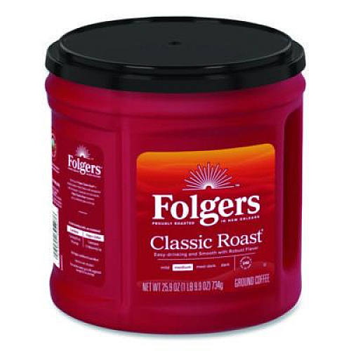 Folgers Coffee, Classic Roast, Ground, 25.9 oz Canister, 6/Carton (20421CT)