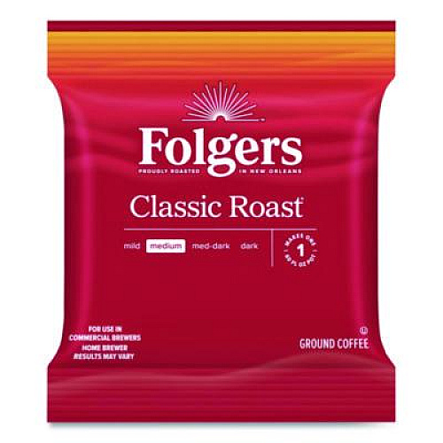 Folgers Classic Roast Ground Coffee Fraction Pack, 1.2 oz Packets, 42/Carton (20457)