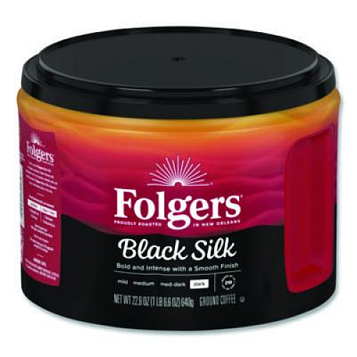Folgers Black Silk Ground Coffee, Black 22.6 oz Canister, 6/Carton (20540CT)