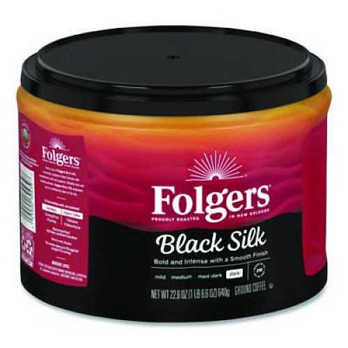 Folgers Black Silk Ground Coffee, Black 22.6 oz Canister, 6/Carton (20540CT)