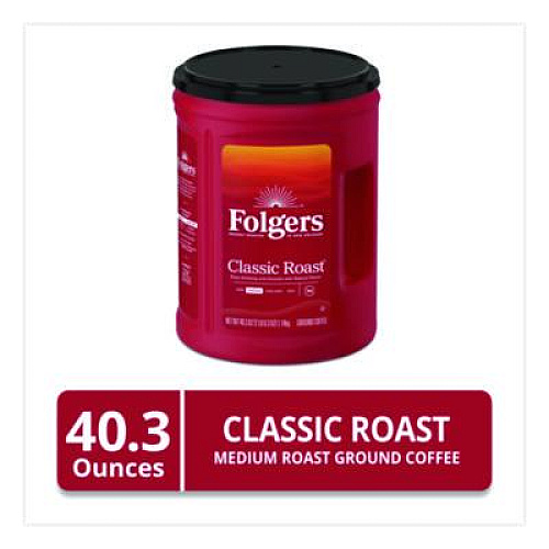 Folgers Classic Roast Ground Coffee, 40.3 oz Canister, 6/Carton (30419CT)