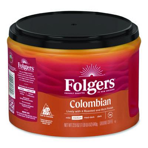 Folgers 100% Columbian Coffee, 22.6 oz Canister, 6/Carton (30445CT)