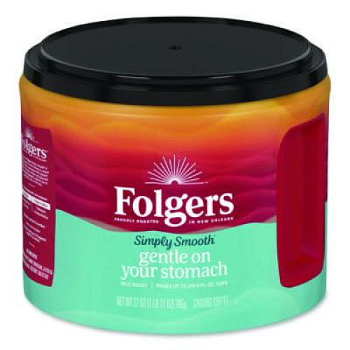 Folgers Simply Smooth Ground Coffee, Gentle On Your Stomach, 27 oz Canister, 6/Carton (30446CT)