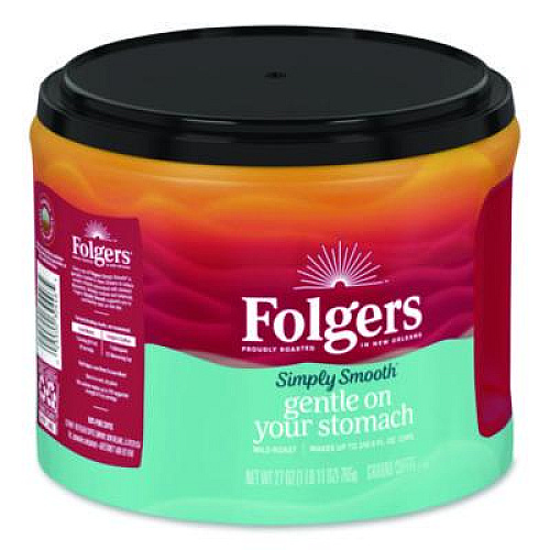 Folgers Simply Smooth Ground Coffee, Gentle On Your Stomach, 27 oz Canister, 6/Carton (30446CT)