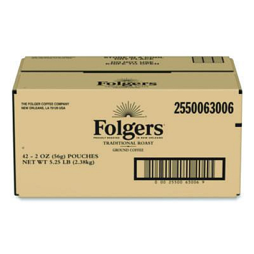 Folgers Traditional Roast Ground Coffee Fraction Packs, Traditional Roast, 2oz, 42/Carton (63006)