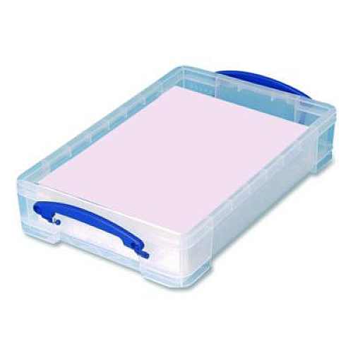 Really Useful Box Snap-Lid Storage Bin, 1.05 gal, 10.25" x 14.5" x 3.37", Clear/Blue (4LITRECLEAR)