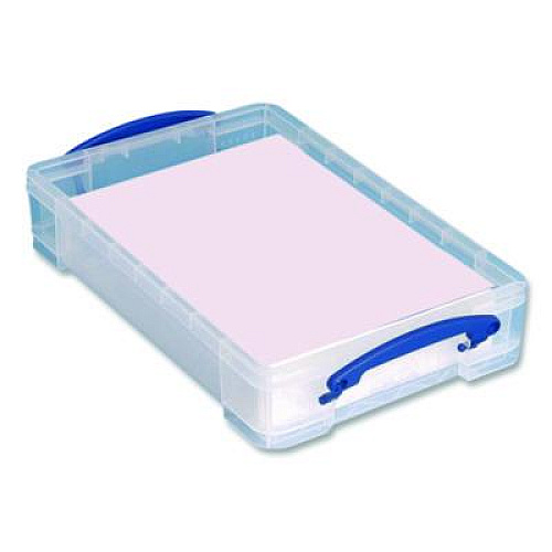 Really Useful Box Snap-Lid Storage Bin, 1.05 gal, 10.25" x 14.5" x 3.37", Clear/Blue (4LITRECLEAR)