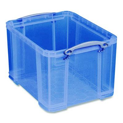Really Useful Box Snap-Lid Storage Bin, 8.45 gal, 14" x 18" x 12.25", Transparent Blue (32TBL)