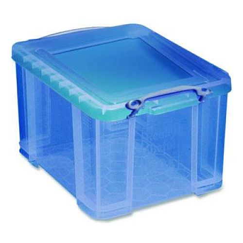 Really Useful Box Snap-Lid Storage Bin, 8.45 gal, 14" x 18" x 12.25", Transparent Blue (32TBL)