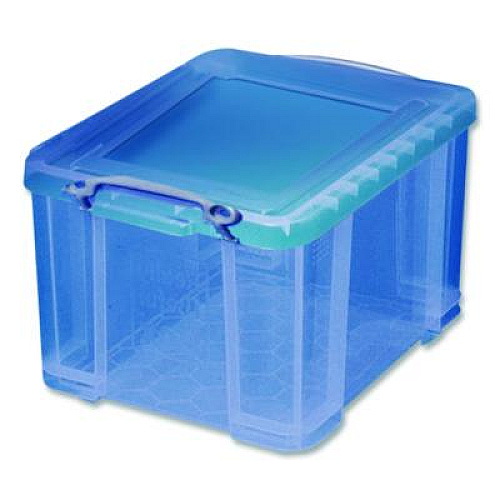 Really Useful Box Snap-Lid Storage Bin, 8.45 gal, 14" x 18" x 12.25", Transparent Blue (32TBL)