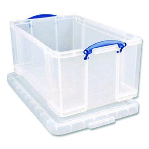 Really Useful Box Snap-Lid Storage Bin, 11.09 gal, 17.31" x 20.5" x 12.25", Clear/Blue (42LCL)