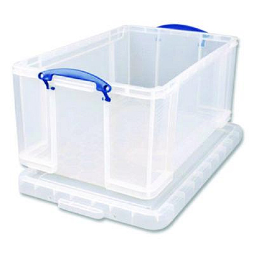 Really Useful Box Snap-Lid Storage Bin, 11.09 gal, 17.31" x 20.5" x 12.25", Clear/Blue (42LCL)