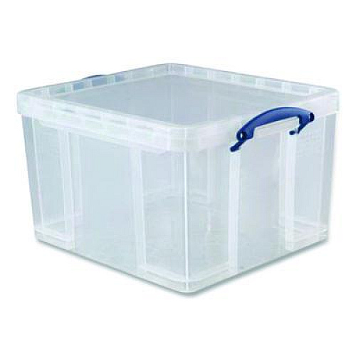 Really Useful Box Snap-Lid Storage Bin, 11.09 gal, 17.31" x 20.5" x 12.25", Clear/Blue (42LCL)