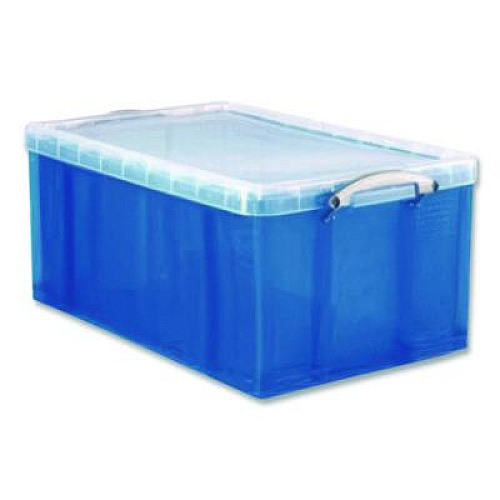 Really Useful Box Snap-Lid Storage Bin, 16.9 gal, 17.31" x 28" x 12.25", Transparent Blue (64LTBL)
