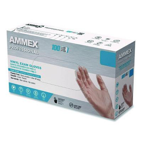AMMEX Professional Vinyl Exam Gloves, Powder-Free, X-Large, 9.5" Long, Clear, 100/Box (VPF68100BX)