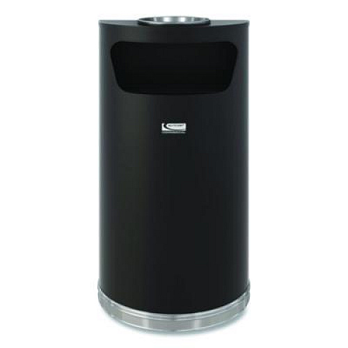 Suncast Commercial Half Round Metal Trash Can with Ashtray, 9 gal, Steel, Black (MTCRES901BKS)