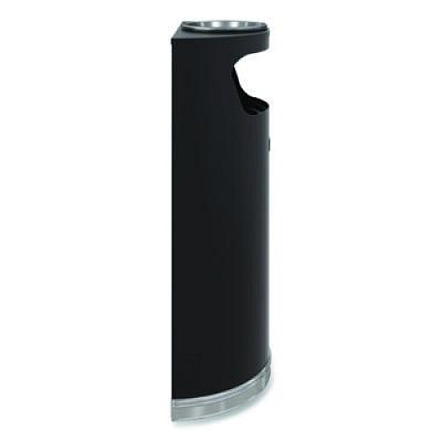 Suncast Commercial Half Round Metal Trash Can with Ashtray, 9 gal, Steel, Black (MTCRES901BKS)