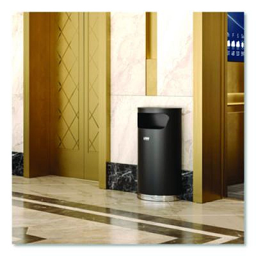 Suncast Commercial Half Round Metal Trash Can, 9 gal, Steel, Black (MTCRES901BK)