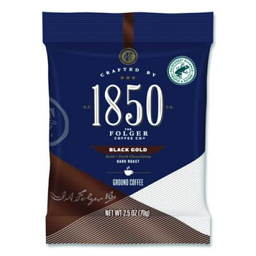1850 Black Gold Coffee Ground Coffee Fraction Packs, 2.5 oz Pack, 24 Packs/Carton (21512)