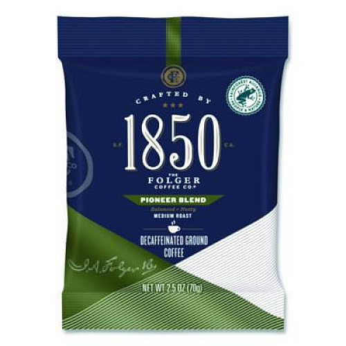 1850 Pioneer Blend Decaf Ground Coffee, 2.5 oz Fraction Pack, 24 Packs/Carton (21513)