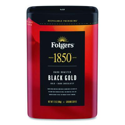 1850 Black Gold Roast Ground Coffee, 12 oz Canister, 6/Carton (12722)