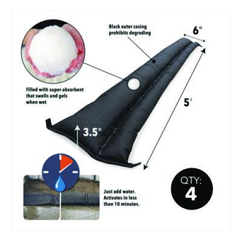 Quick Dam Flood Barriers, 6" x 5 ft x 3.5", 4/Pack (QD654)