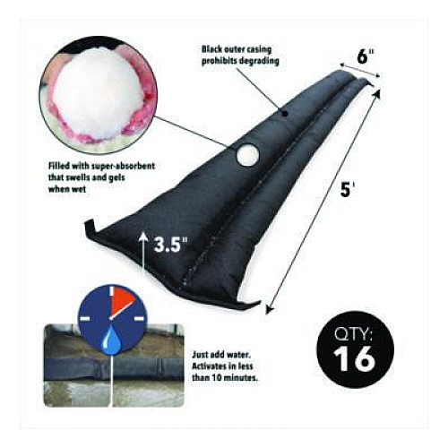 Quick Dam Flood Barriers, 6 " x 5 ft x 3.5", 16/Box (QD6516)
