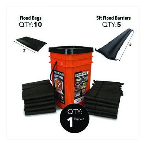 Quick Dam Outdoor Grab and Go Bucket Kit, (1) Bucket, (10) Flood Bags, (5) Flood Barriers (QDGGCO)