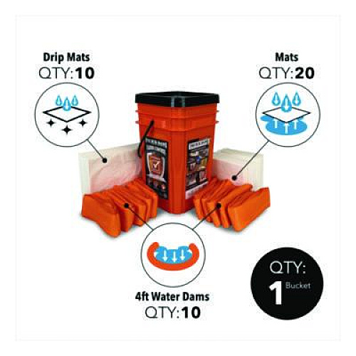 Quick Dam Indoor Bucket Kit, (1) Bucket, (10) Drip Mats, (20) Mats, (10) 4 ft Water Dams (WUGGV)