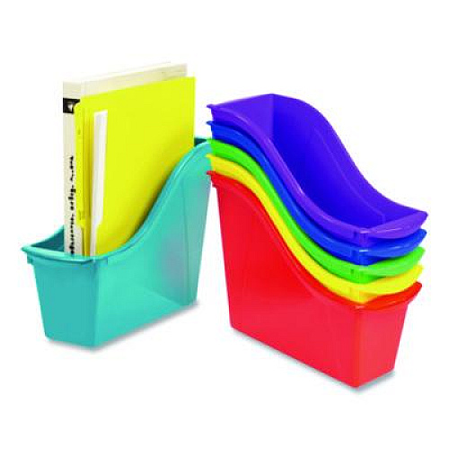 Storex Small Book Bin, 1.5 gal, 4.5" x 11.75" x 8.5", Assorted Bright Colors, 6/Pack (70113U06C)